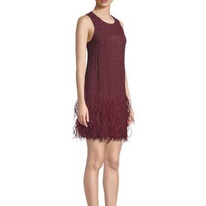 Parker Black Allegra Beaded Mini Dress with Feather Hem